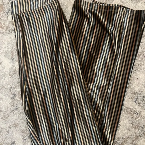 Zara Black and Gold Striped Pants; size small - Picture 1 of 7
